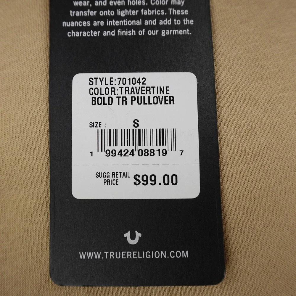 NEW True Religion Sweatshirt Mens S‎ Beige Buddha Logo Pullover Crewneck Sweater